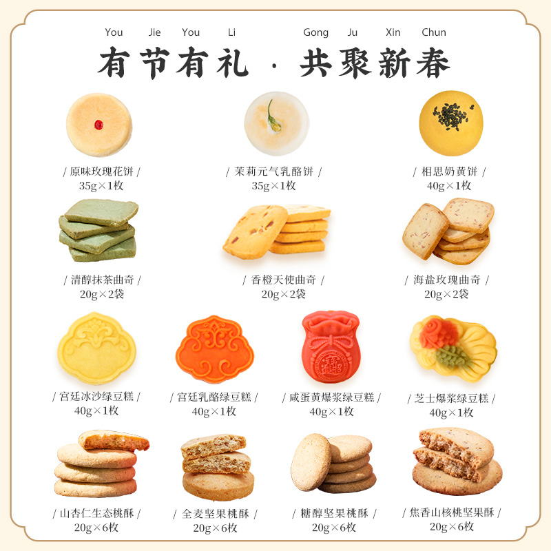 雅觅中国祥瑞年货礼盒茶糕点心春节过年送礼饼干绿豆糕大礼包年货_零食_坚果_特产 第1张