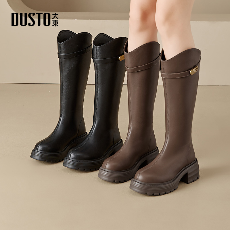 大东dd长筒靴女2025新款秋冬女靴长靴厚底骑士靴美拉德中筒靴子女 - 图0