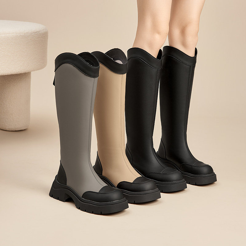 大东长筒靴女鞋冬季休闲圆头美拉德骑士靴废土风高跟鞋0678,淘宝优惠券,粉丝福利购,淘宝优惠卷