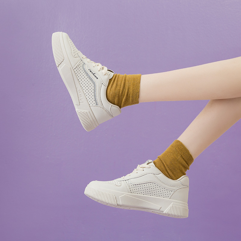 dusto旗舰店大东新款夏季休闲低跟平底鞋侧闪粉条系带小白鞋女鞋20S71032