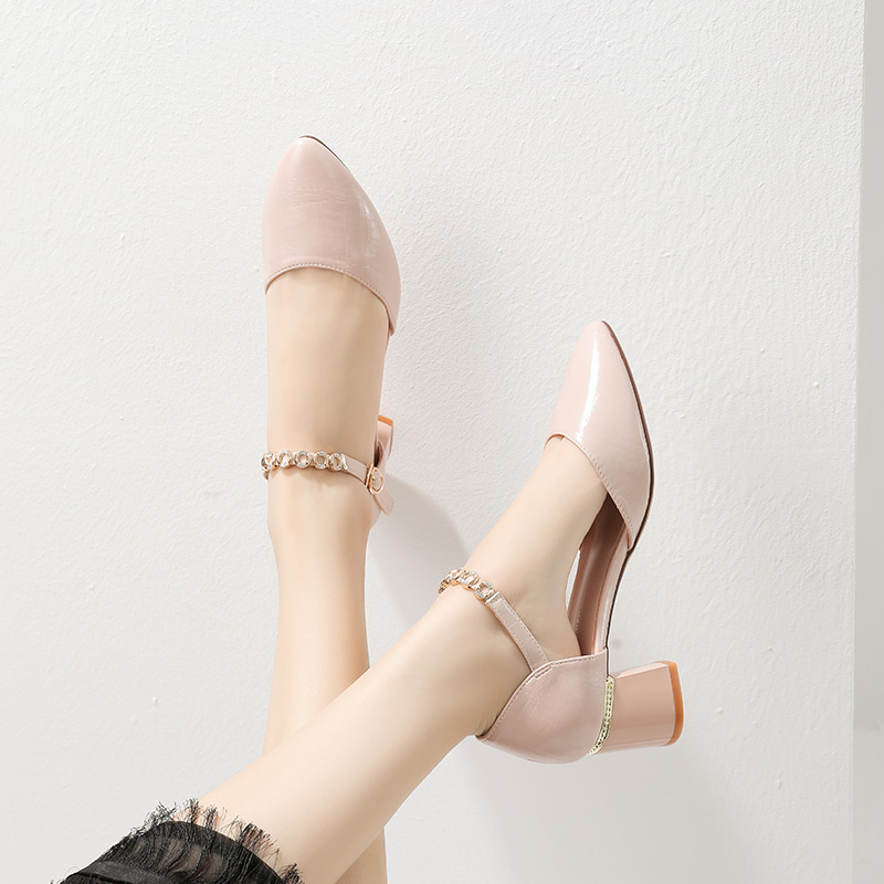 dusto旗舰店大东新款夏季韩版高跟粗跟圆环水钻包跟包头凉鞋女仙女风单鞋2