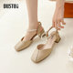 大东后空凉鞋女鞋2025夏新款法式优雅粗跟中跟方头一字扣女鞋3456