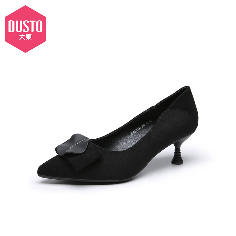 dusto旗舰店大东新款秋冬优雅高跟细跟线缝蝴蝶结套脚高跟鞋女鞋20Q11460