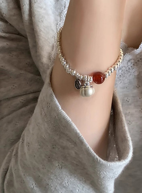 柿柿如意手链通体S925纯银红玛瑙