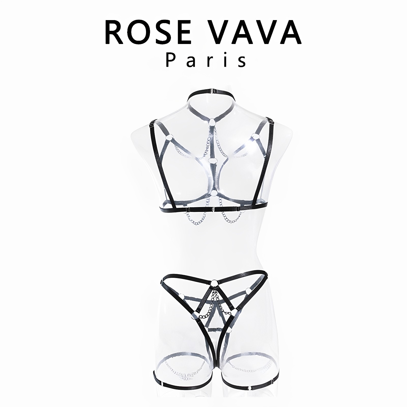 ROSE VAVA性感内衣重工链条文胸套装镂空免脱透视三点装纯欲睡衣,淘宝优惠券,粉丝福利购,淘宝优惠卷