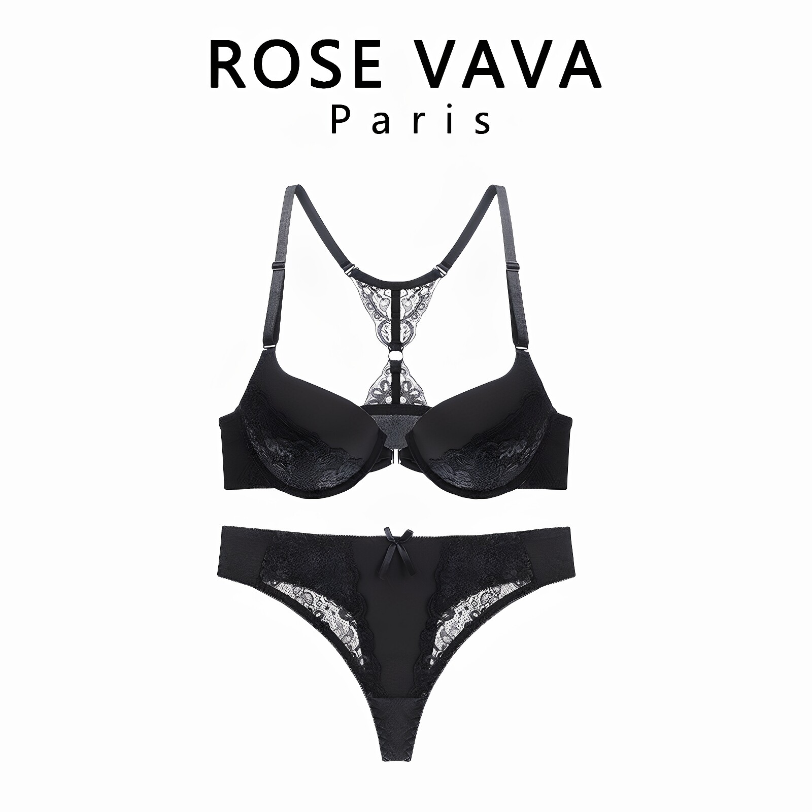 ROSE VAVA性感蕾丝内衣套装女前扣小胸聚拢文胸上托蝴蝶美背胸罩_虎窝淘