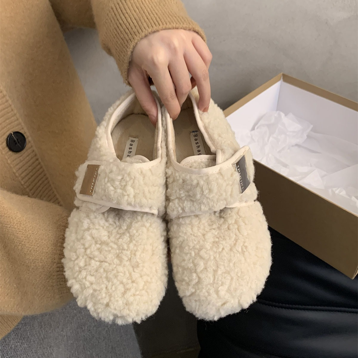 平底羊羔毛毛鞋女外穿2024新款秋冬玛丽珍豆豆鞋加绒保暖孕妇棉鞋,淘宝优惠券,粉丝福利购,淘宝优惠卷