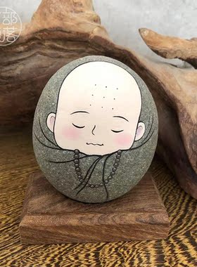 创意桌面手绘石头画石趣部落石头