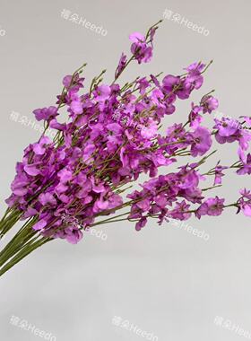 婚庆仿真花新中式插花5叉黄色跳舞兰调高延申生日订婚布置