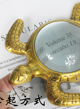 美式风国外黄铜放大镜阅读摆件