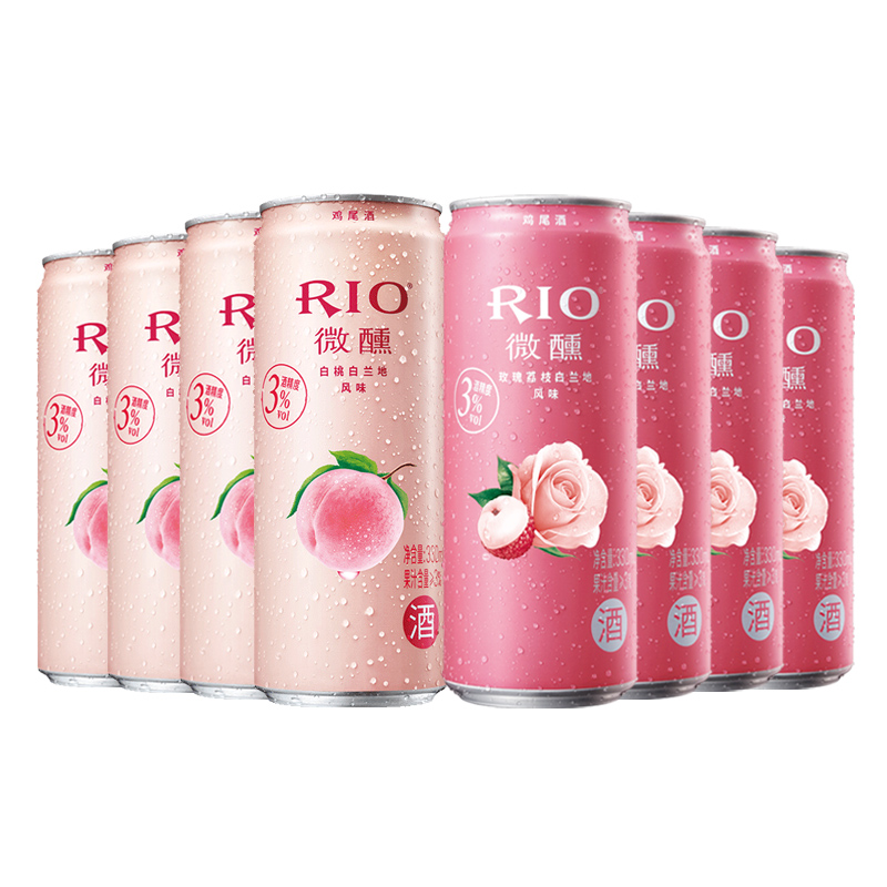 锐澳师捷专卖店RIO锐澳微醺预调鸡尾酒网红洋酒白桃玫瑰荔枝330ml*8罐女士整箱3