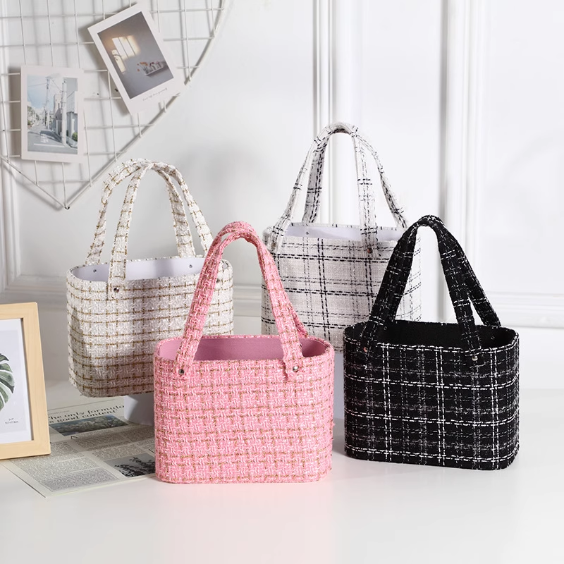 花中情 小香风手提抱抱桶鲜花桶圆形玫瑰插花礼盒花桶花艺diy材料 - 图2