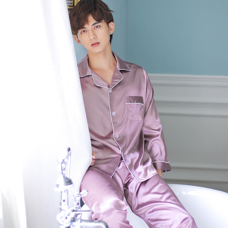 春秋季男士丝绸长袖宽松冰丝睡衣 序牧睡衣/家居服套装
