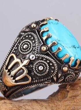 新款复古双色黑色戒指