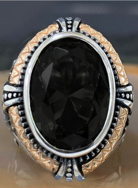 欧美饰品 海盗船锚椭圆宝石戒指男 潮款嘻哈复古手饰指环