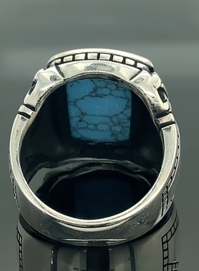 新款男士复古蓝松石戒指男 个性潮人穿搭配饰