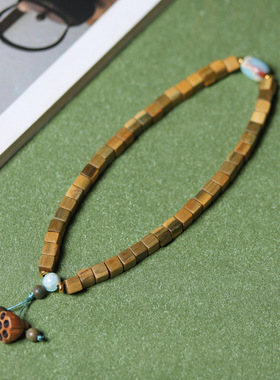 绿檀木DIY方糖块复古两圈款佛珠手串手链持文玩念珠男女士情侣款