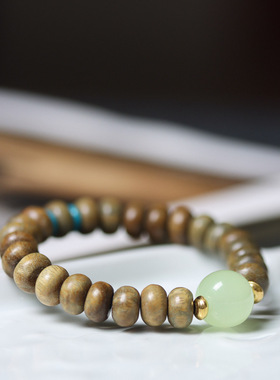 热卖款绿檀算盘珠手串diy配饰品夜月光石玉檀香木男女士手链佛珠