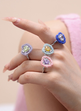 毛线缠绕韩版小众多巴胺戒指