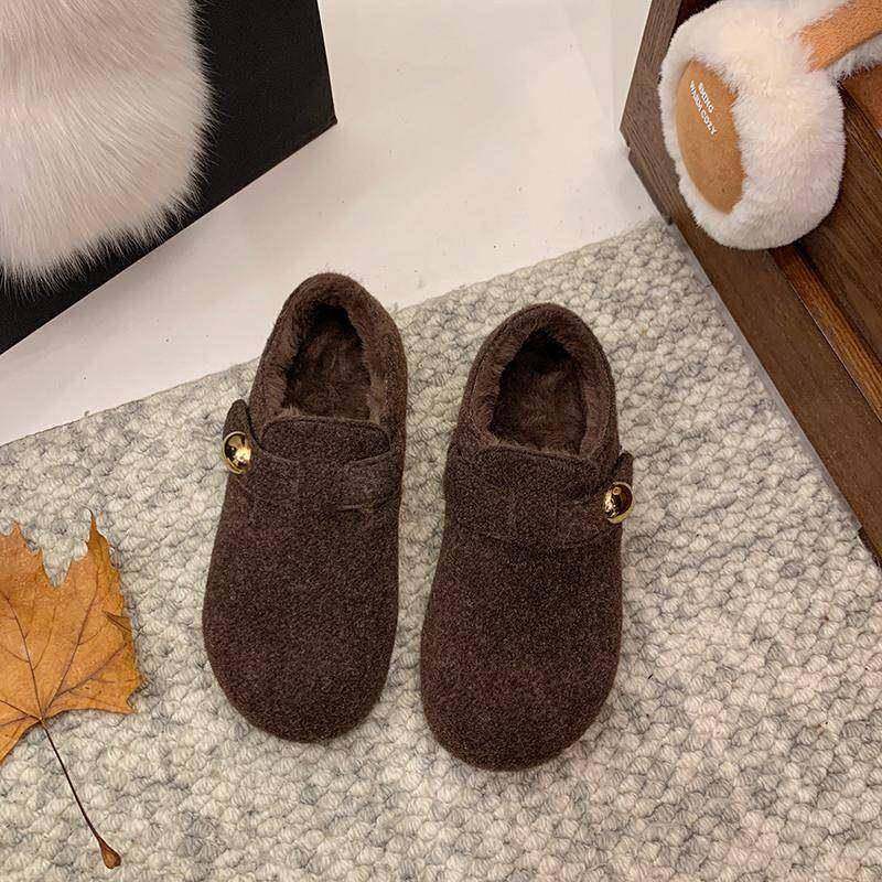 新款春秋毛呢毛绒勃肯鞋女2026加绒保暖一脚蹬内增高包头鞋0120h,淘宝优惠券,粉丝福利购,淘宝优惠卷