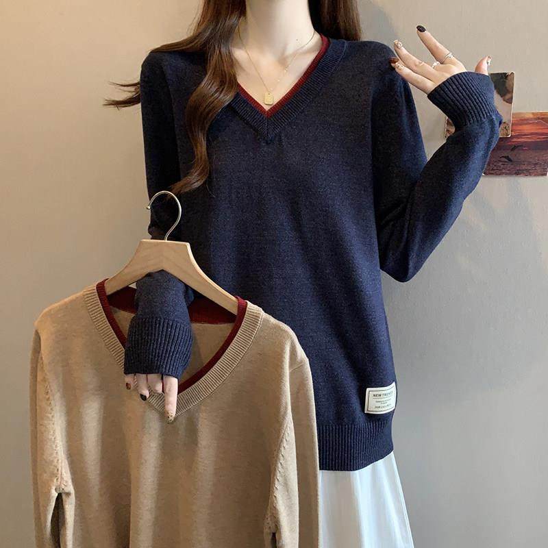 春秋大码胖mm宽松遮肉显瘦v领长袖针织打底衫女内搭减龄女1230n,淘宝优惠券,粉丝福利购,淘宝优惠卷