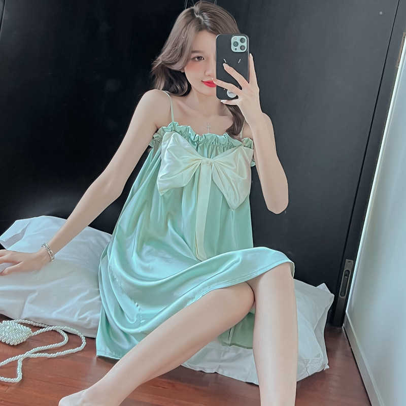 2022新款冰丝蝴蝶结吊带夏季睡裙 采樱睡裙