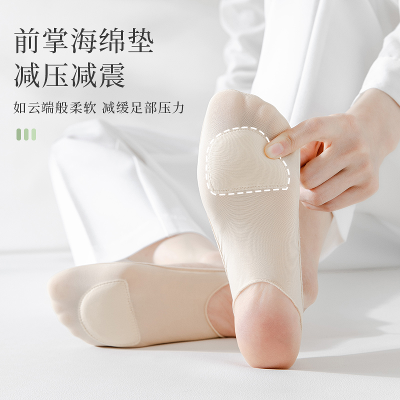 高跟鞋袜夏天薄款袜子女冰丝船袜防滑不掉跟吊带脚底凉鞋浅口隐形 - 图1
