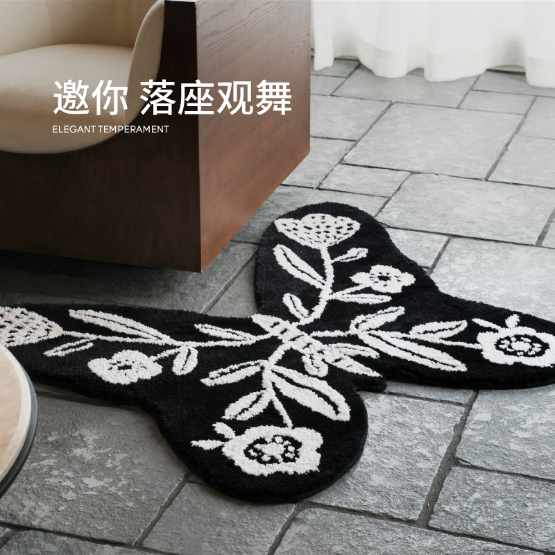 赛波斯蝶恋花床边毯异形蝴蝶地毯可机洗轻奢高级感客厅衣帽间卧室,淘宝优惠券,粉丝福利购,淘宝优惠卷