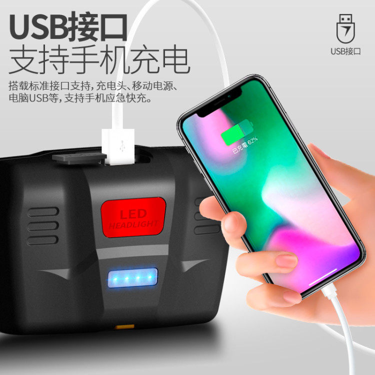 强光充电超亮头戴式夜钓鱼感应头灯 aic头灯