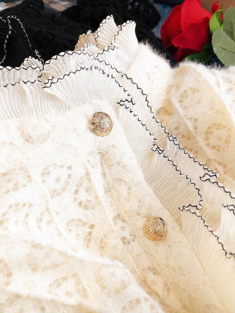 蕾丝秋冬洋气花边立领网纱内搭小衫 双潮蕾丝衫/雪纺衫