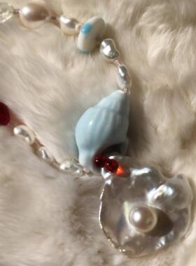 原创海洋风项链海螺珍珠串珠琉璃