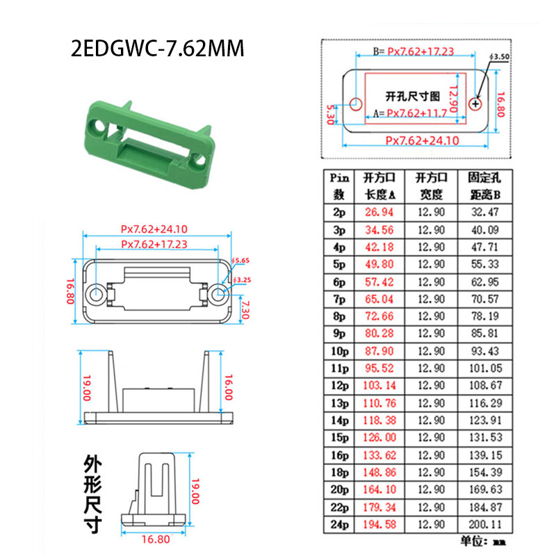 插拔式接线端子2EDGWC-7.62mm免焊穿墙面板框架带法兰固定整套装-图0