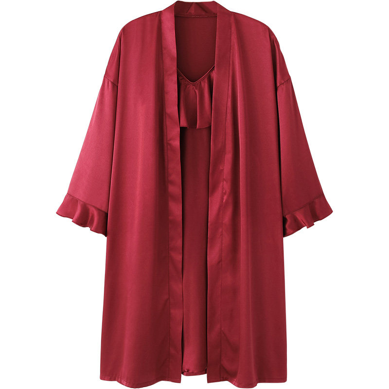 情侣夏季冰丝性感红色结婚男士睡袍 优慕尔睡衣/家居服套装