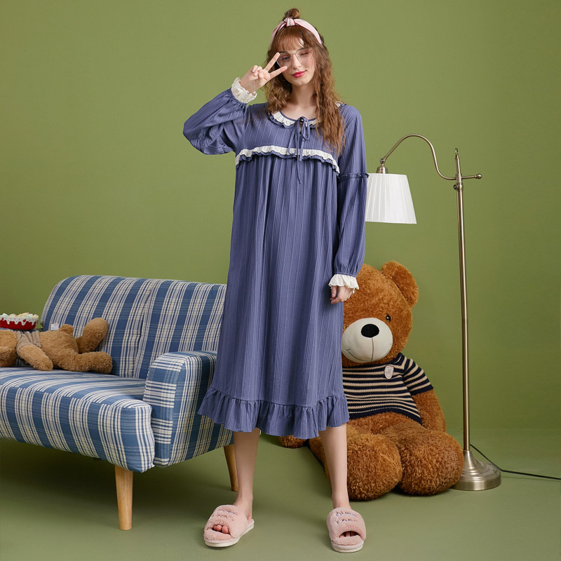 睡裙春秋纯棉长袖可爱日系甜美长裙 优慕尔睡裙