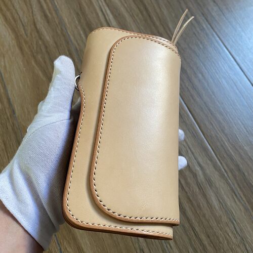 优革佳品手工制作rm风格意大利植鞣革牛皮长财布 装饰扣钱夹钱包 - 图0