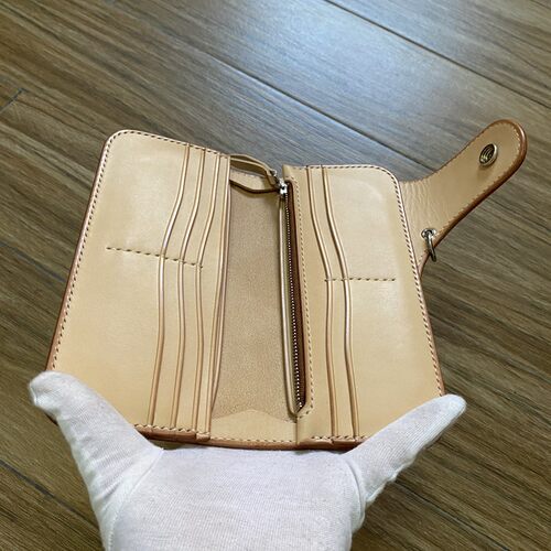 优革佳品手工制作rm风格意大利植鞣革牛皮长财布 装饰扣钱夹钱包 - 图2