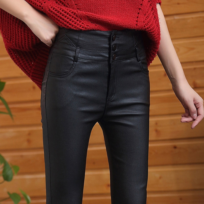 亚光皮裤薄款2020新款高腰打底裤 灰喵打底裤