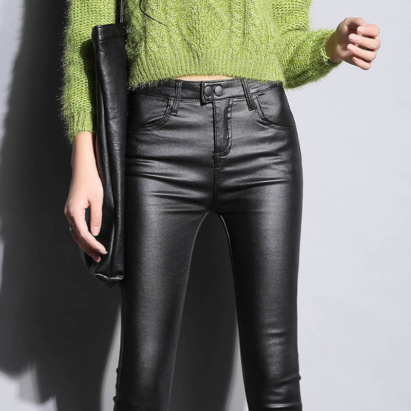 亚光皮裤2020新款外穿薄款打底裤 灰喵打底裤