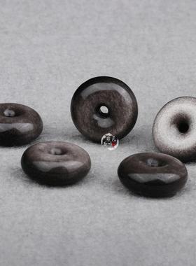 天然金曜石银曜石平安扣吊坠钥匙