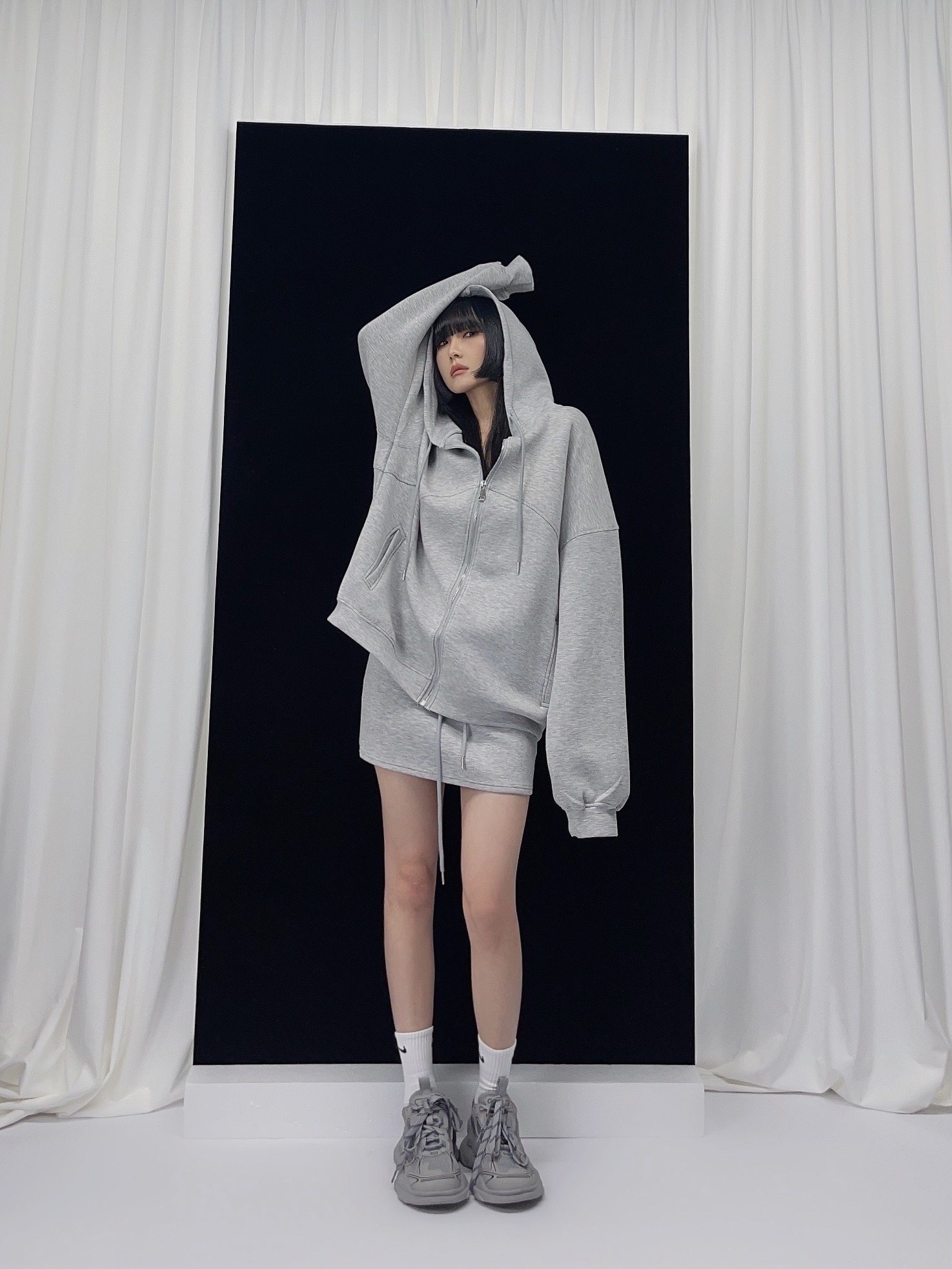 SHUISHUI美式休闲时尚卫衣套装女宽松连帽外套高腰半身短裙两件套,淘宝优惠券,粉丝福利购,淘宝优惠卷