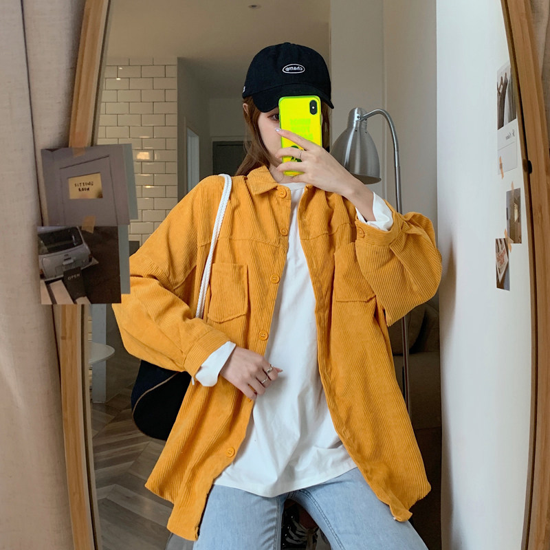 灯芯绒盐系设计感小众2020秋季衬衫 彩丽纯衬衫