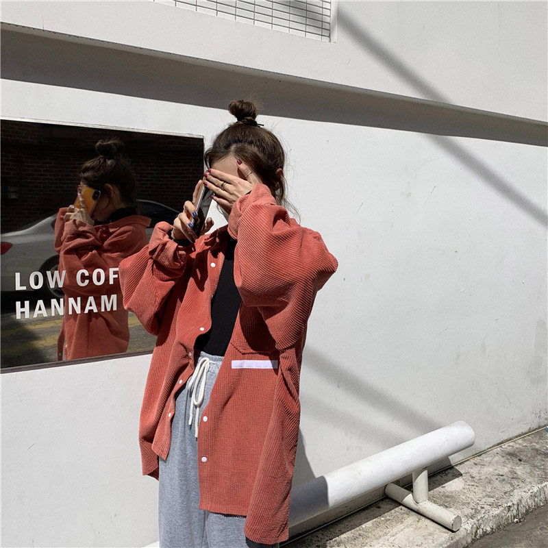 灯芯绒外套丁心绒细条绒长袖衬衫 彩丽纯衬衫