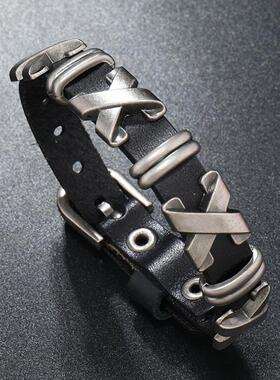 跨境欧美时尚牛皮手链个性潮流摇简约朋克风滚手镯新款饰品手环潮