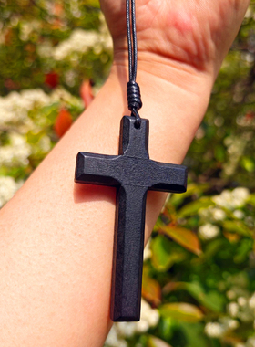 结实编织绳木质十字架项链毛衣链