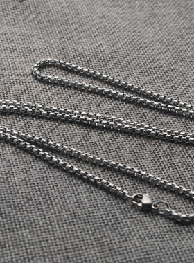 钛钢方珍珠链项链方形盒子配链不锈钢单链条玉米饰链男士diy配件