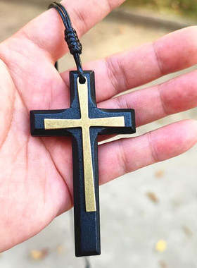 创意平安一体木十字架项链女男手工长款护身吊坠毛衣链情侣饰品潮