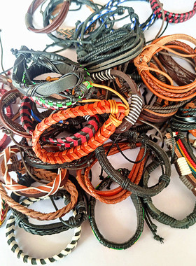 处理特价真皮蜡绳手链女男韩版时尚腊绳编织手绳多款情侣饰品手绳