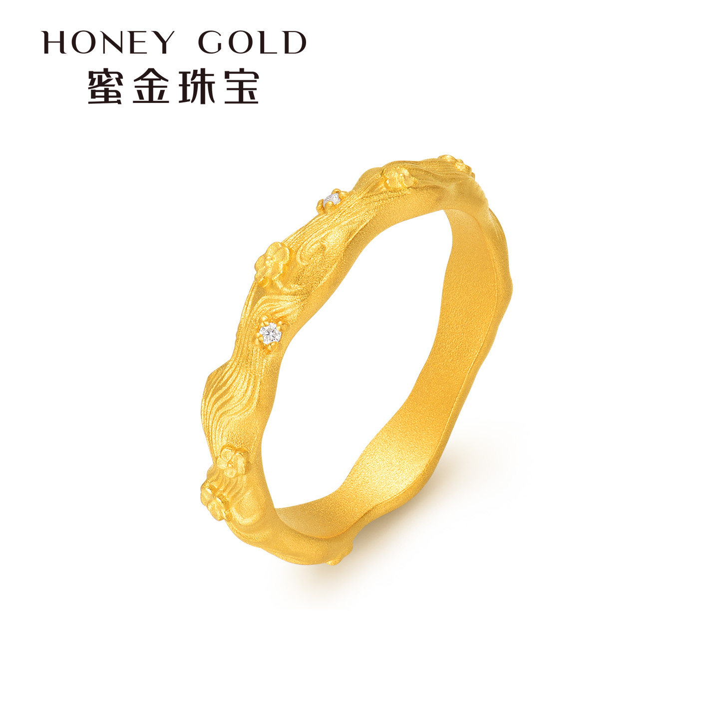 Honey Gold Jewelry Gold Ring Pure Gold Ancient Method Collection Series Star Flower in the Waves HGH1758