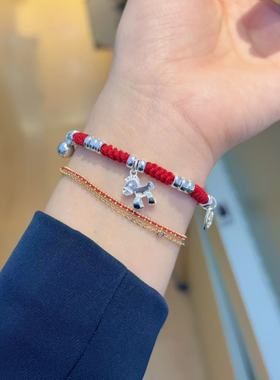 2026年马年本命年红绳纯银小马银盘缠手链民族风手工编织送女友