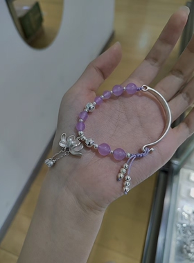 纯银紫水晶手链女生纯银ins小众设计手串生日礼物